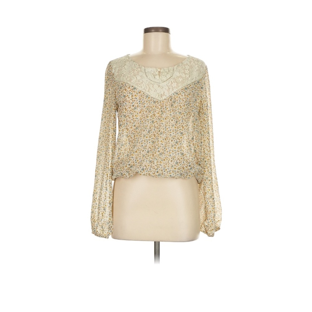 Gold Long Sleeve Blouse with Bib Collar and Embellished Design
